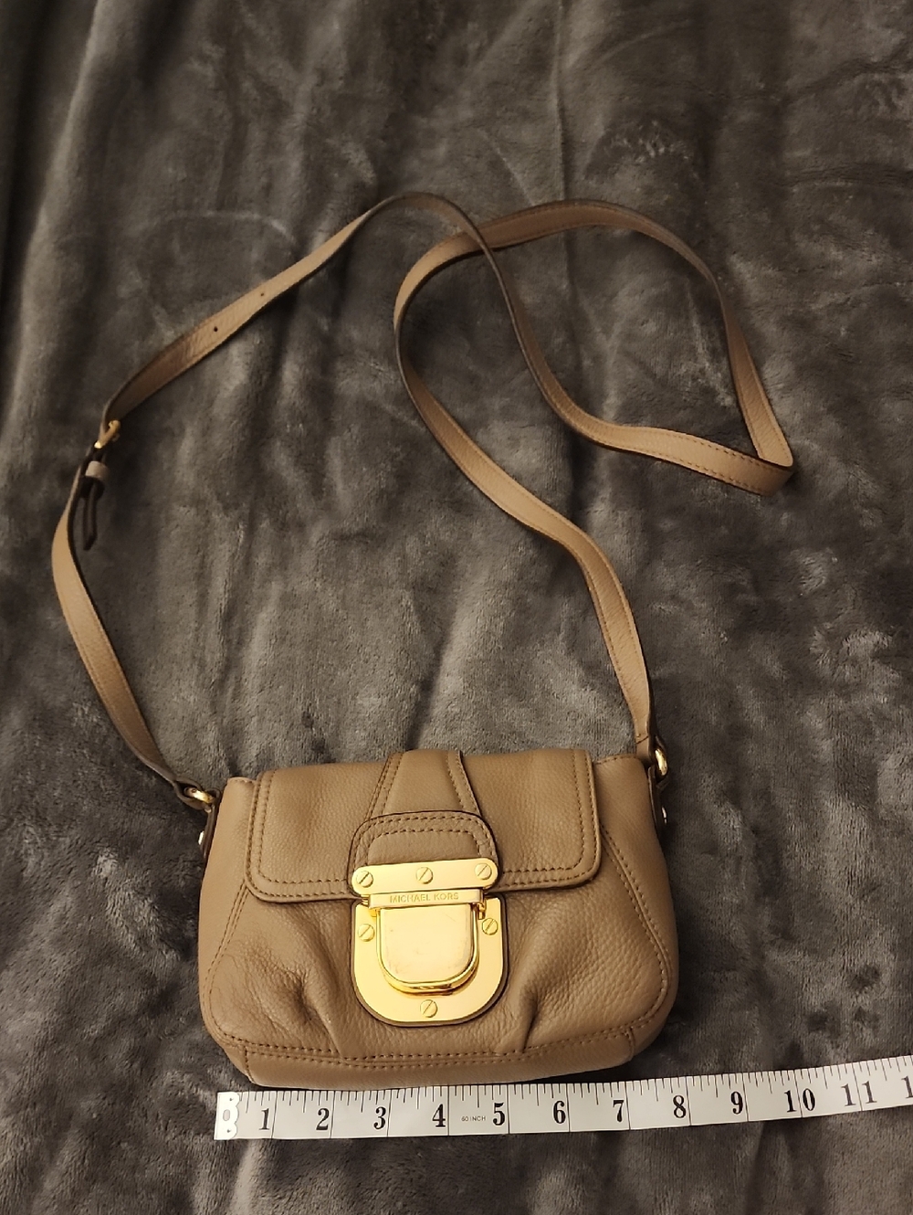 Michael Kors Taupe Pebbled Leather Crossbody with Gold Lock